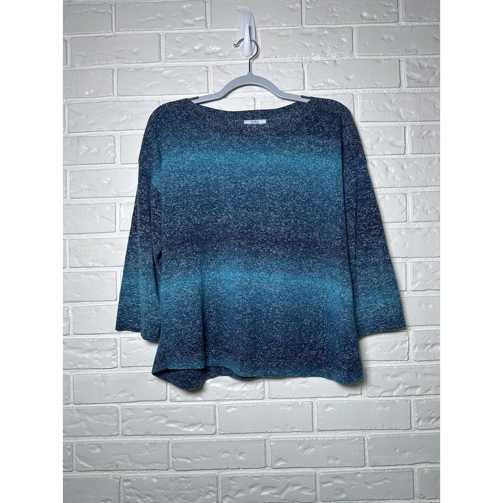 Croft & Barrow XXL Blue Teal Ombre Marled Knit Edgy Sweater 3/4 Sleeve